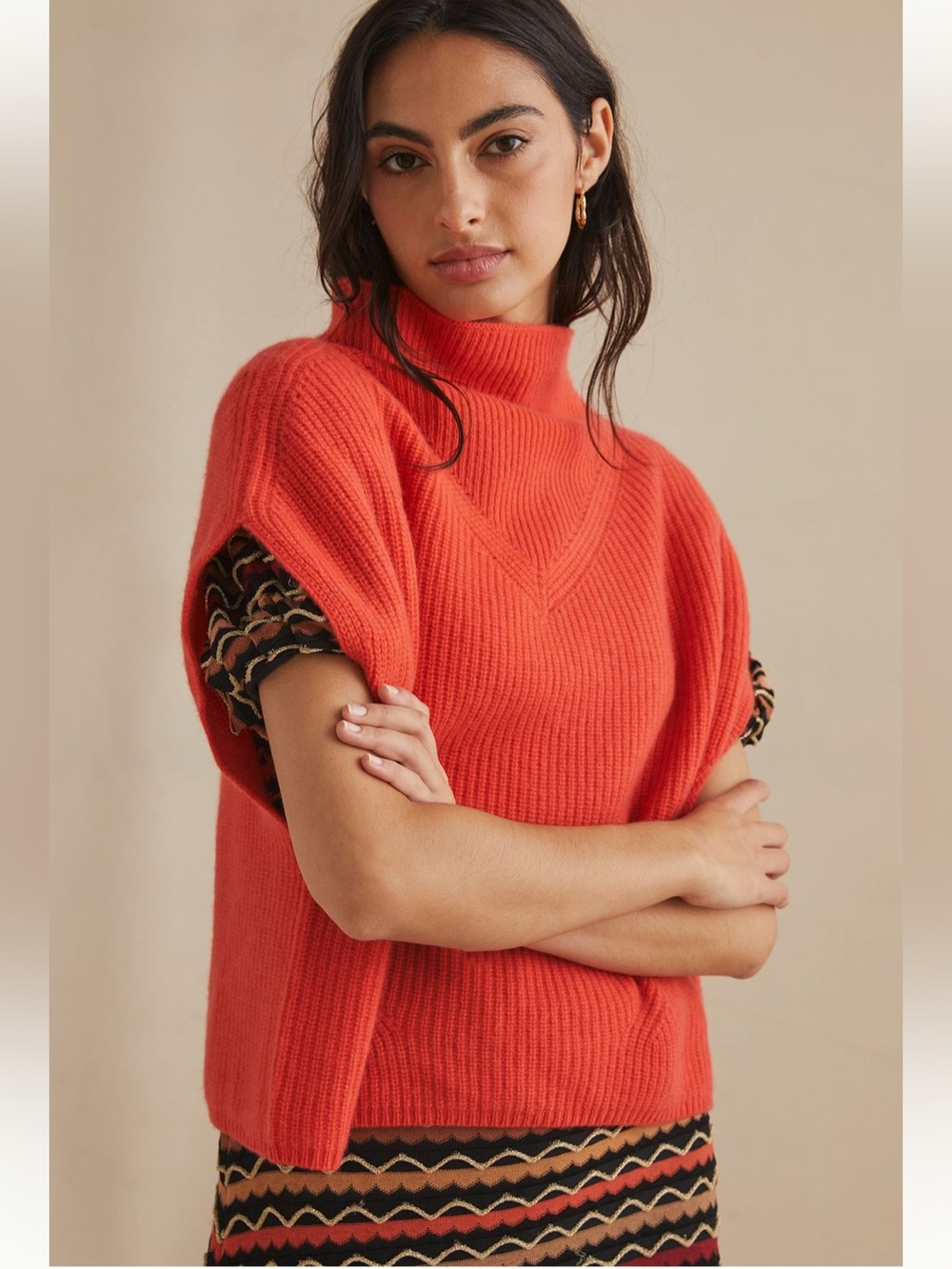 Anthropologie Enza oversized cashmere poncho sweater vest S coral